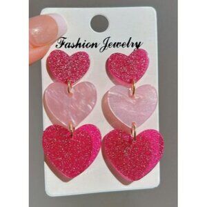 Pink &‎ Glitter Heart Drop Earrings